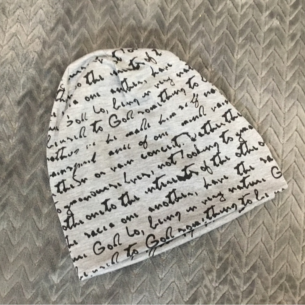 White Beanie with Black Script Print